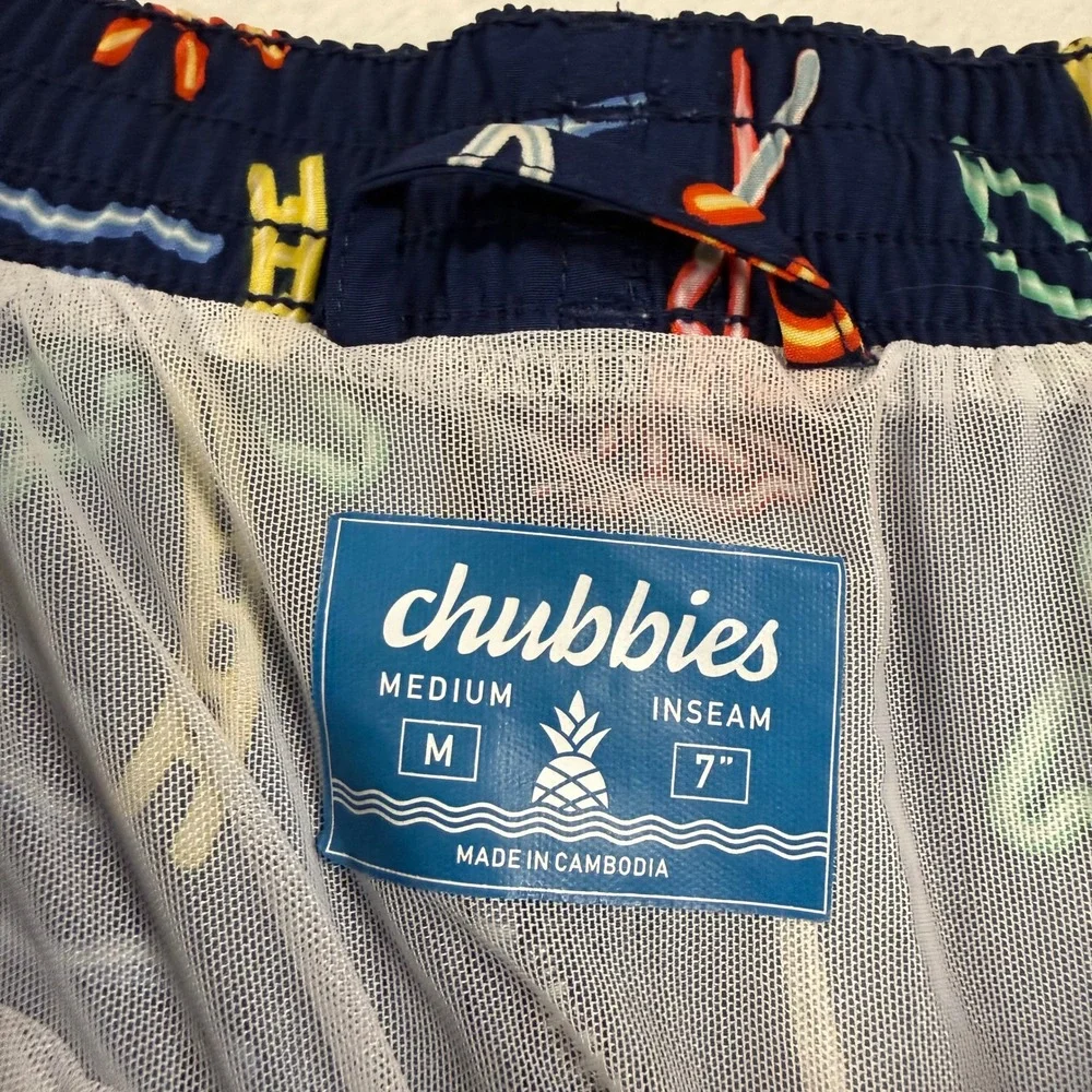 Chubbies M Navy Neon Tropical Flamingo Palm Tree Swim Trunks Shorts 7